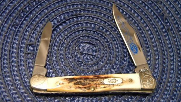 Case XX USA 2007 Stag 52109X SS Scrolled Bolsters Blue Scroll Baby Copperhead Knife