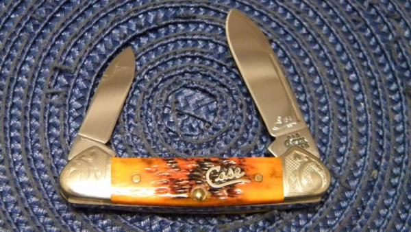 Case XX USA 2002 Burnt Orange Bone 62162 SS Scrolled Bolsters Baby Butterbean Canoe Knife Case XX USA 2002 Burnt Orange Bone 62162 SS Scrolled Bolsters Baby Butterbean Canoe Knife