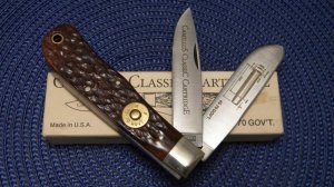 Camillus NY USA CCC-1 Bone Classic Cartridge Bone 45-70 GOV'T Jumbo Trapper Knife in Box