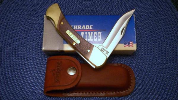 Schrade + USA 7OT Delrin Cave Bear Lockback Knife & Pouch in Box
