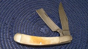 TC No. 1 (Thompson Contender) Bone Damascus Razor Trapper Knife