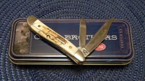 C Platts' Sons USA Burnt Stag 5220 SS Peanut Knife in Box c.2005