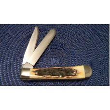 Case XX Stainless USA 3 Dot (1977) Stag 5254 SSP Blue Scroll Trapper Knife Case XX Stainless USA 3 Dot (1977) Stag 5254 SSP Blue Scroll Trapper Knife