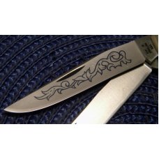Case XX Stainless USA 3 Dot (1977) Stag 5254 SSP Blue Scroll Trapper Knife Case XX Stainless USA 3 Dot (1977) Stag 5254 SSP Blue Scroll Trapper Knife