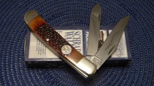 Schrade Walden USA (Taylor Cutlery) Amber Bone SWAJB54 Everlastingly Sharp Trapper Knife - NIB