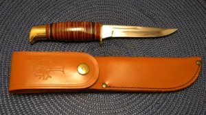 Boker Solingen Germany Alemania 190 Stacked Leather Fixed Blade Sheath Knife c.1960-1970