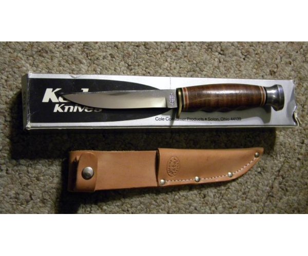 KaBar Cleveland Ohio 1232 Stainless Japan Stacked Leather Fixed Blade