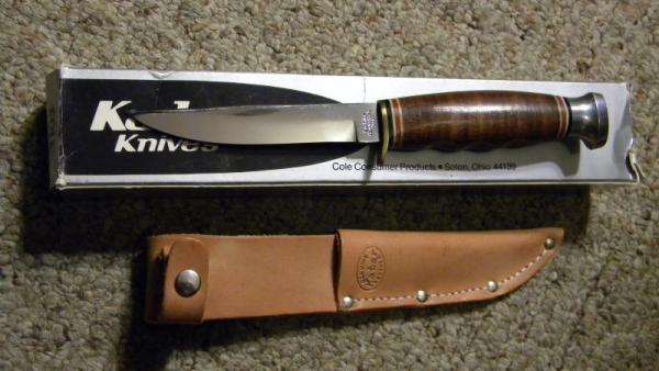 Ka-Bar Cleveland Ohio 1232 Stainless Japan Stacked Leather Fixed Blade Sheath Knife in Box