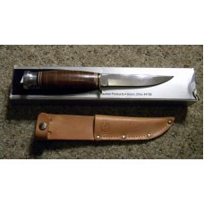 Ka-Bar Cleveland Ohio 1232 Stainless Japan Stacked Leather Fixed Blade Sheath Knife in Box