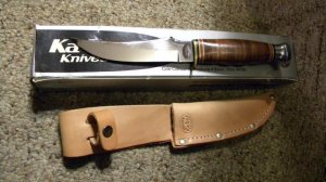 Ka-Bar Cleveland Ohio 1233 Stainless Japan Stacked Leather Fixed Blade Sheath Knife in Box