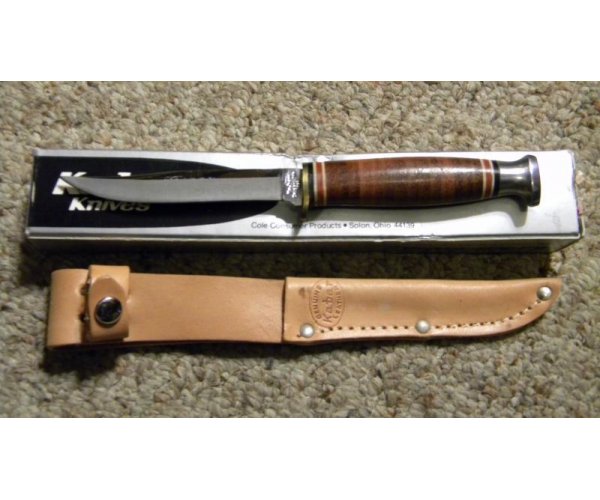 KaBar Cleveland Ohio 1226 Stainless Japan Stacked Leather Fixed Blade