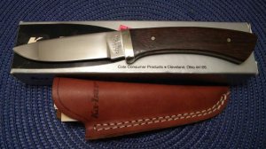 Ka-Bar Cleveland Ohio 1229 Stainless Hong Kong Wood Fixed Blade Sheath Knife in Box c.1966-1982