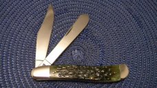 Case XX SS USA 5 Dot (1985) NKCA Club Knife Green Bone G6240 SP SS Dogleg Trapper