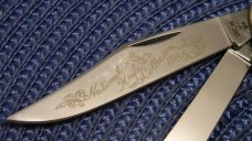 Case XX SS USA 5 Dot (1985) NKCA Club Knife Green Bone G6240 SP SS Dogleg Trapper