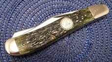 Case XX SS USA 5 Dot (1985) NKCA Club Knife Green Bone G6240 SP SS Dogleg Trapper