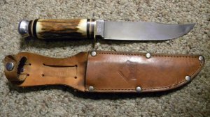 Puma Germany Stag Skinner w/Saw Teeth Fixed Blade Sheath Knife