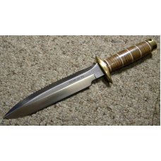 Sog Seki Japan Scuba/Demo Stacked Leather Fixed Blade Sheath Knife AUS-8A Steel c.2001-2008 Sog Seki Japan Scuba/Demo Stacked Leather Fixed Blade Sheath Knife AUS-8A Steel c.2001-2008