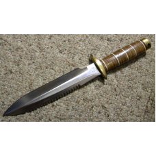 Sog Seki Japan Scuba/Demo Stacked Leather Fixed Blade Sheath Knife AUS-8A Steel c.2001-2008 Sog Seki Japan Scuba/Demo Stacked Leather Fixed Blade Sheath Knife AUS-8A Steel c.2001-2008