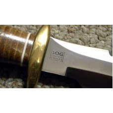 Sog Seki Japan Scuba/Demo Stacked Leather Fixed Blade Sheath Knife AUS-8A Steel c.2001-2008 Sog Seki Japan Scuba/Demo Stacked Leather Fixed Blade Sheath Knife AUS-8A Steel c.2001-2008