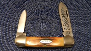 Case XX Stainless USA 3 Dot (1977) Stag 52131 SSP Blue Scroll Canoe Knife