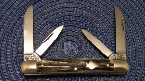 Bulldog Brand Hammer Forged Solingen Germany Stag 4 Blade Congress Knife c.1984