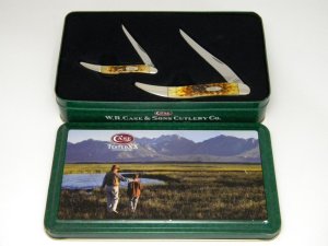 Case XX USA 2001 Bone 610096 SS & 610094 SS Toothpick Knife Set in Tin Box