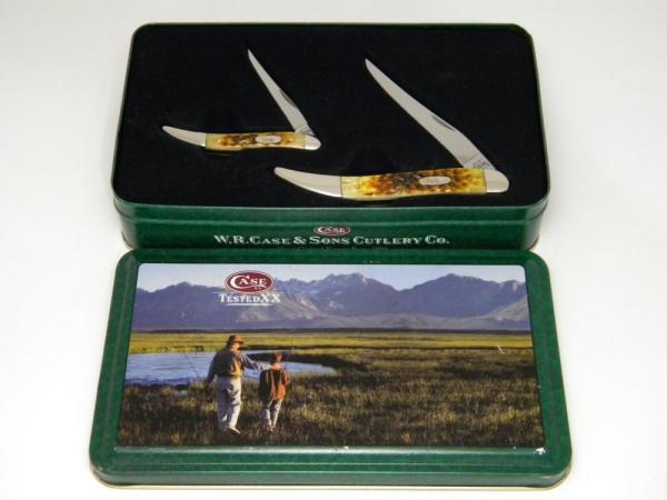 Case XX USA 2001 Bone 610096 SS & 610094 SS Toothpick Knife Set in Tin Box Case XX USA 2001 Bone 610096 SS & 610094 SS Toothpick Knife Set in Tin Box