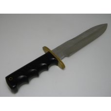 Randall Model 14 Finger Grooved Micarta Attack Saw Teeth Fixed Blade Knife with Byrds Riveted Sheath