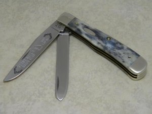 Case XX USA 1987 Flint River Knife Club Blue Appaloosa Bone B254 SS Trapper Knife
