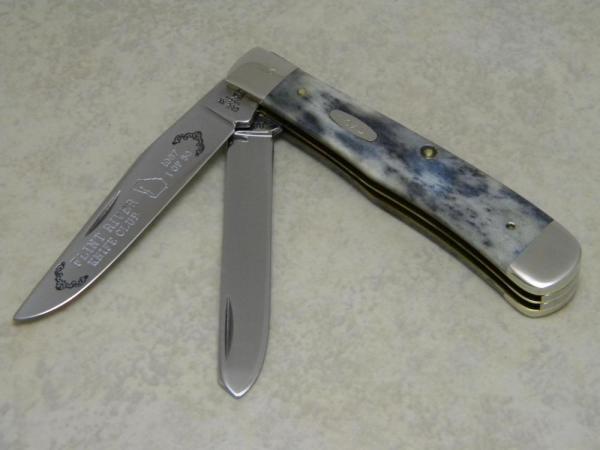 Case XX USA 1987 Flint River Knife Club Blue Appaloosa Bone B254 SS Trapper Knife Case XX USA 1987 Flint River Knife Club Blue Appaloosa Bone B254 SS Trapper Knife