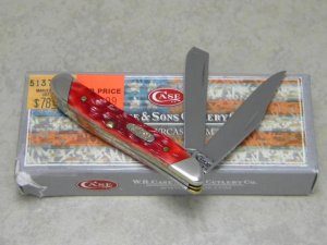 Case XX USA 2012 Red Bone 6220 1/2 SS Slanted Bolsters Trappernut Peanut Knife in Box