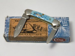 Case XX USA 2005 Pocket Worn Caribbean Blue Bone 62132 SS 1st Run Baby Butterbean Canoe Knife in Box