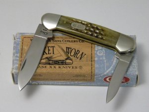 Case XX USA 1998 Pocket Worn Green Bone 62131 SS Canoe Knife in Box
