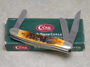 Case XX USA 2002 Autumn Bone 6318 SS Silver Script Shield Stockman Knife in Box