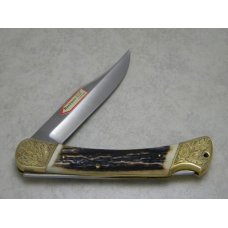 Puma Germany Stainless Stag 210 910 Engraved Prinz Prince Lockback Knife in Box with Papers c.1984