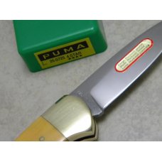 Puma Germany Stainless 715 Scrimshawed Micarta 4 Star Dog & Geese Inlay Lockback Knife in Box c.1983 Puma Germany Stainless 715 Scrimshawed Micarta 4 Star Dog & Geese Inlay Lockback Knife in Box c.1983