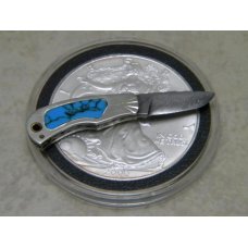 Jerry Bodner (USA) Custom Damascus Miniature Fixed Blade Knife with Turquoise Inlay Jerry Bodner (USA) Custom Damascus Miniature Fixed Blade Knife with Turquoise Inlay