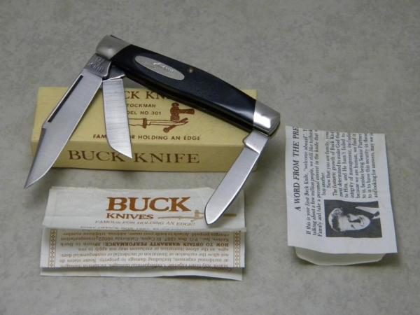 Buck 301 USA (Camillus) Black Delrin Stockman Knife in Box c.1974-1985 Buck 301 USA (Camillus) Black Delrin Stockman Knife in Box c.1974-1985