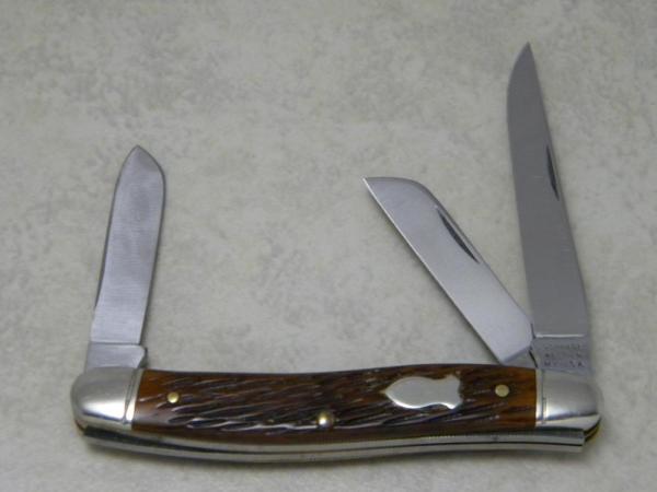 Schrade Walden NY USA 825 Stainless Peach Seed Bone Stockman Knife c.1950's Schrade Walden NY USA 825 Stainless Peach Seed Bone Stockman Knife c.1950's