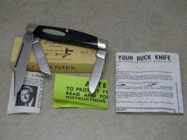 Buck 301 USA (Camillus) Black Delrin Stockman Knife in Box c.1974-1985 Buck 301 USA (Camillus) Black Delrin Stockman Knife in Box c.1974-1985