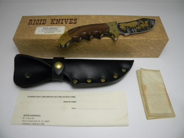 Rigid USA Shaw Leibowitz Gold Etch Washington's Triumphant Return to NY Commemorative Sheath Knife Rigid USA Shaw Leibowitz Gold Etch Washington's Triumphant Return to NY Commemorative Sheath Knife