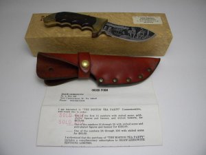 Rigid USA Shaw Leibowitz Silver Etch The Boston Tea Party Commemorative Sheath Knife