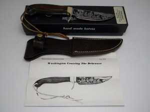 Olsen USA Shaw Leibowitz Silver Etch Washington Crossing the Delaware Commemorative Sheath Knife