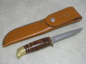 Boker Solingen Germany Alemania 190 Stacked Leather Fixed Blade Sheath Knife c.1960-1970