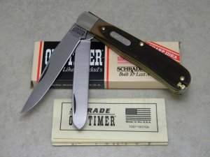 Schrade USA 96OT Delrin Bearhead Trapper Knife with Pick & Tweezers in Box