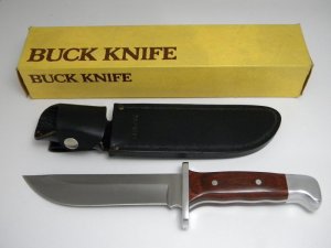 Buck 124 USA Wood Frontiersman Fixed Blade Hunting Sheath Knife in Box c.1989