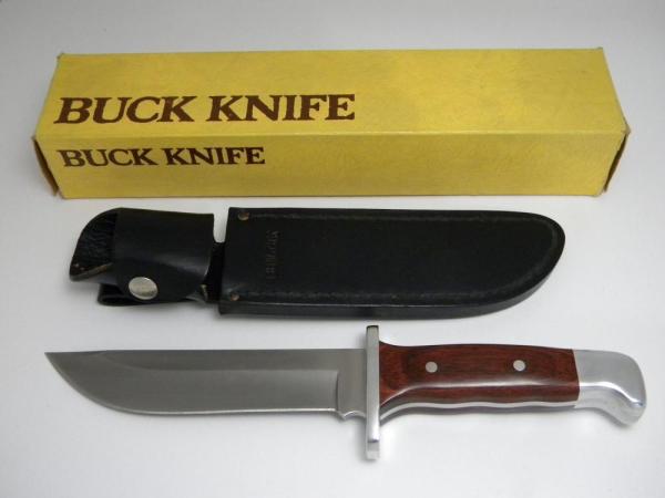 Buck 124 USA Wood Frontiersman Fixed Blade Hunting Sheath Knife in Box c.1989 Buck 124 USA Wood Frontiersman Fixed Blade Hunting Sheath Knife in Box c.1989