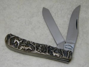 Smoky Mountain Knife Works Shaw Leibowitz Engraved Sterling Silver Handles Mini Trapper Knife