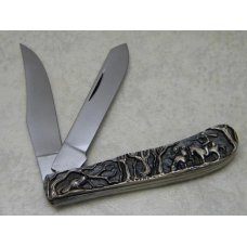 Smoky Mountain Knife Works Shaw Leibowitz Engraved Sterling Silver Handles Mini Trapper Knife Smoky Mountain Knife Works Shaw Leibowitz Engraved Sterling Silver Handles Mini Trapper Knife