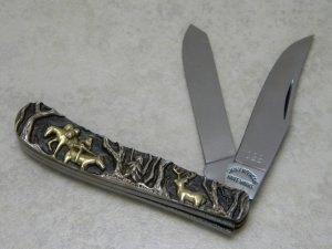 Smoky Mountain Knife Works Shaw Leibowitz Engraved Sterling Silver & Gold Handles Mini Trapper Knife
